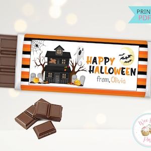 Emballages de bonbons imprimables Happy Halloween, emballages personnalisés de barres de bonbons pour cadeaux d&#39;Halloween, étiquettes imprimables mignonnes pour sacs de friandises d&#39;Halloween