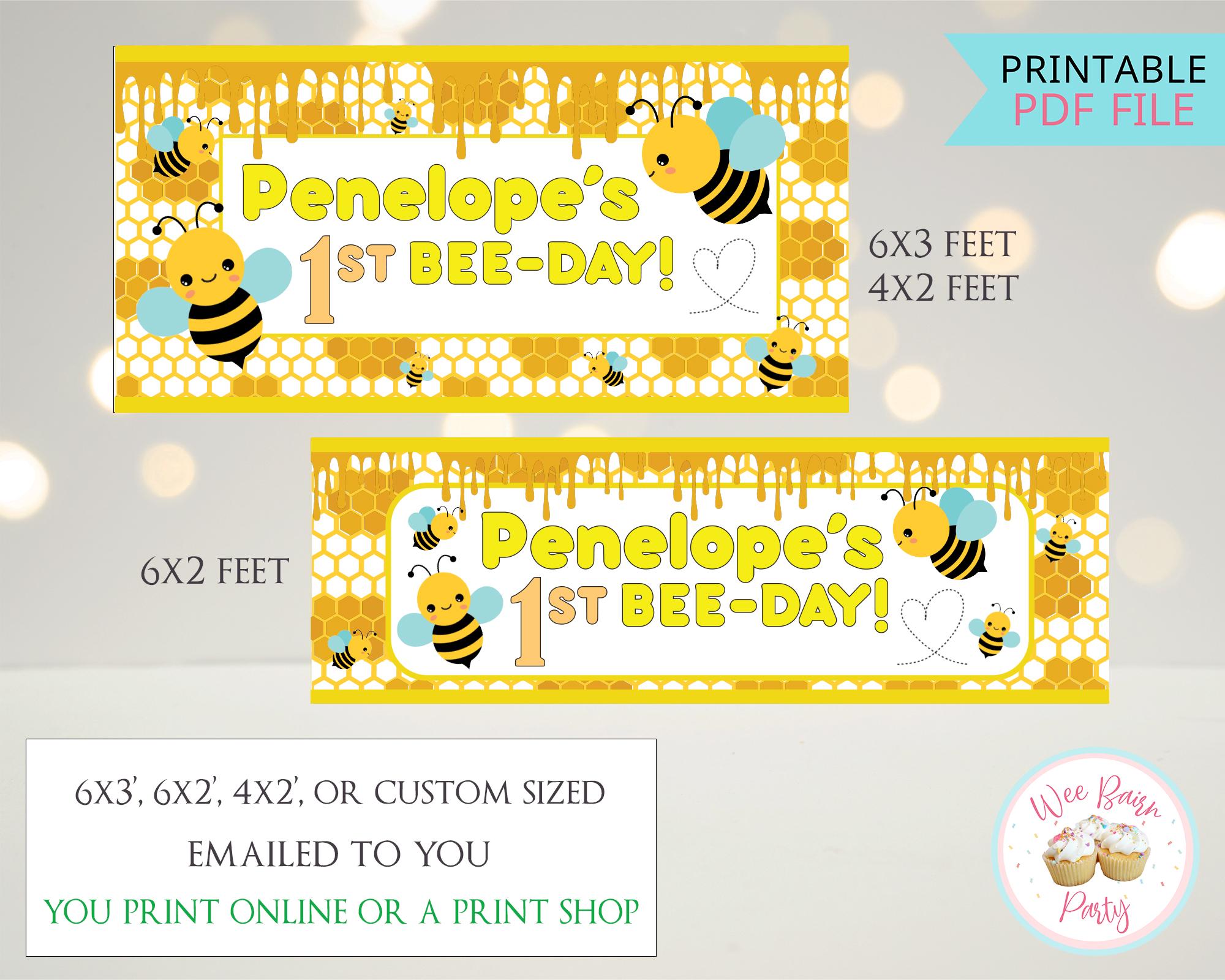 First Bee Day Birthday Banner: Custom Honeycomb Theme (printable PDF ...