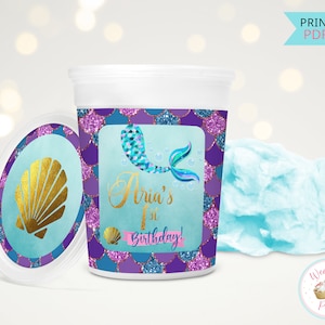 Mermaid Birthday Cotton Candy Labels Mermaid Party Favors Goody Bags Mermaid Party Decor Candy Favors Mermaid Decorations Printable Labels