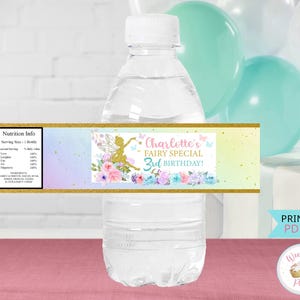 Woodland Fairy Party Water Bottle Labels, Flower Fairy Party Custom Bottle Labels, 3 Year Old Birthday Fairy Party Favors Decorations- PDF