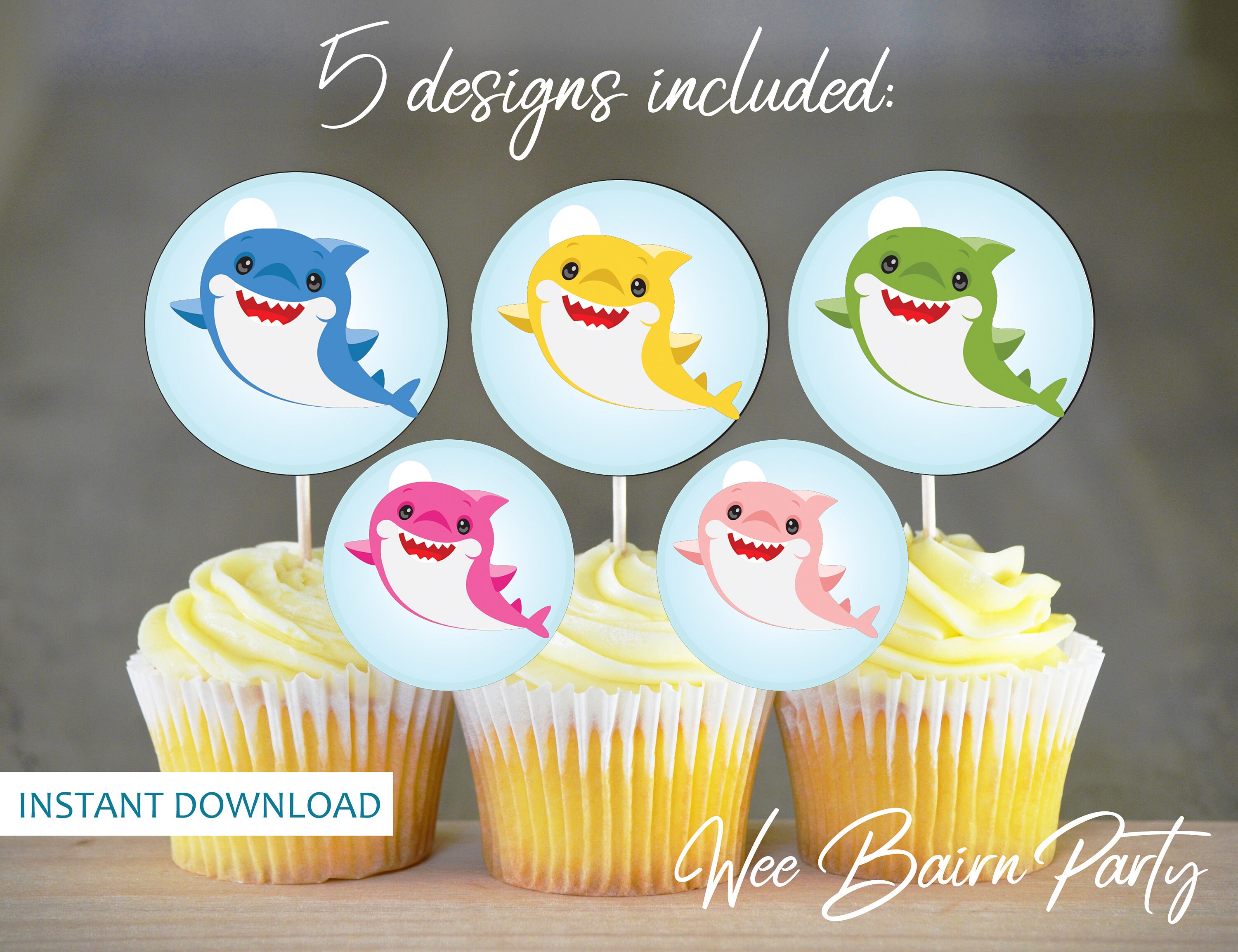 Baby Shark Cupcake Toppers Printable Baby Shark Party | Etsy