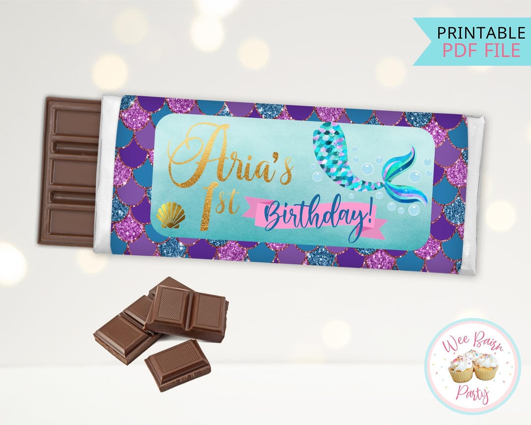 Mermaid Birthday Party Candy Bar Wrappers, Mermaid Tail Chocolate Bar ...