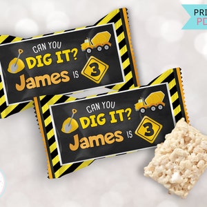 Construction Birthday Rice Crispy Treats Labels, Construction Birthday Party Theme, Boy 2nd 3rd Truck Birthday Decorations Printable - PDF