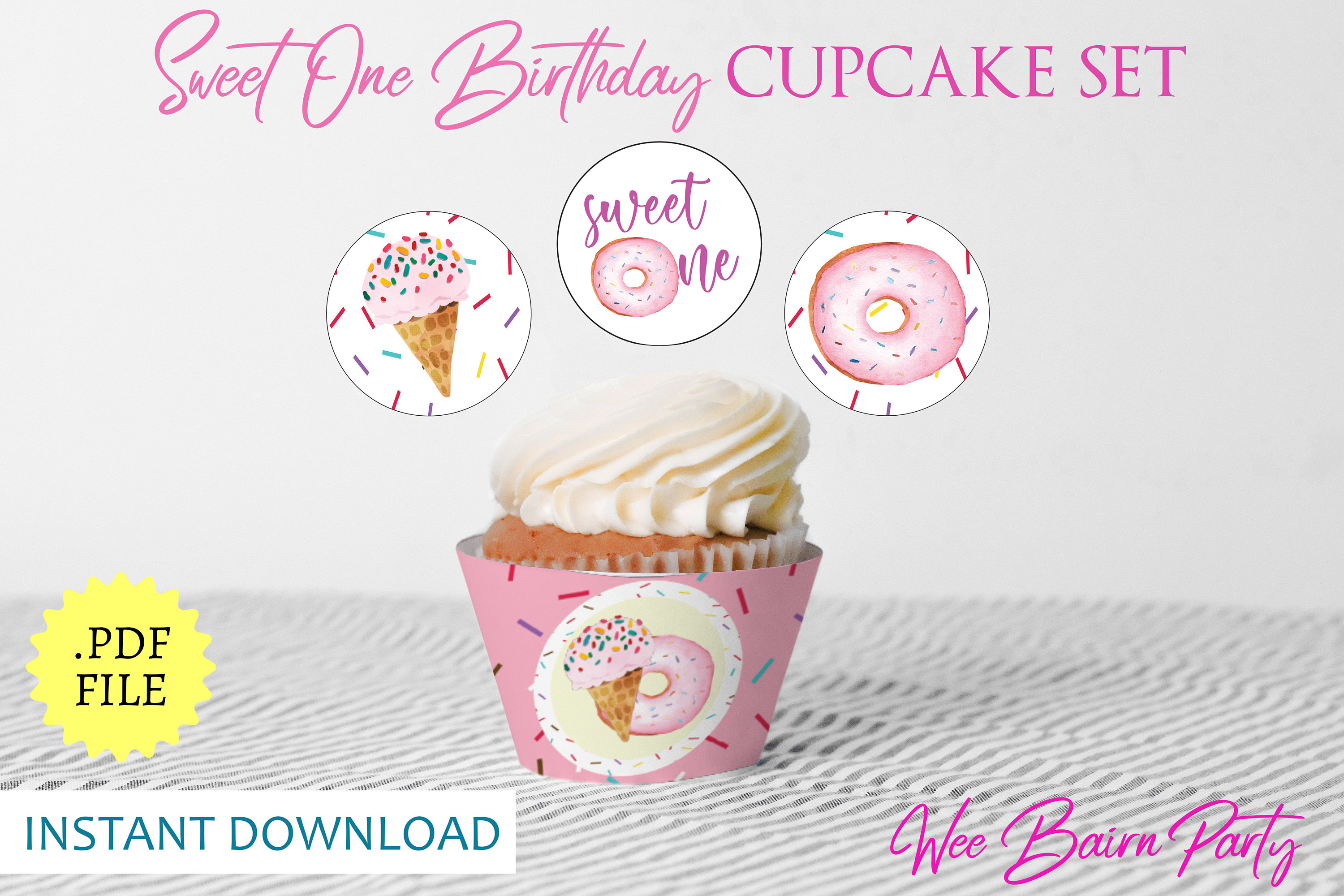 Shes A Sweet One Cupcake Toppers Printable 1st Birthday Girl | Etsy