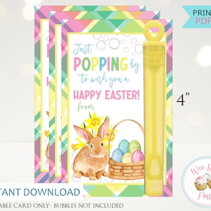 Easter Bubble Favors Printable Gift Tags, Easter Party Favors Mini Bubbles Wands Printable Cards, Toddler Easter Basket Filler- DOWNLOAD