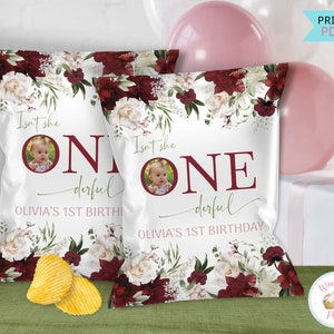 Bolsas de papas fritas personalizadas &quot;¿No es ella encantadora?&quot;, Bolsas de papas fritas &quot;¿No es ella encantadora?&quot;, Decoraciones para fiesta de primer cumpleaños de niña.