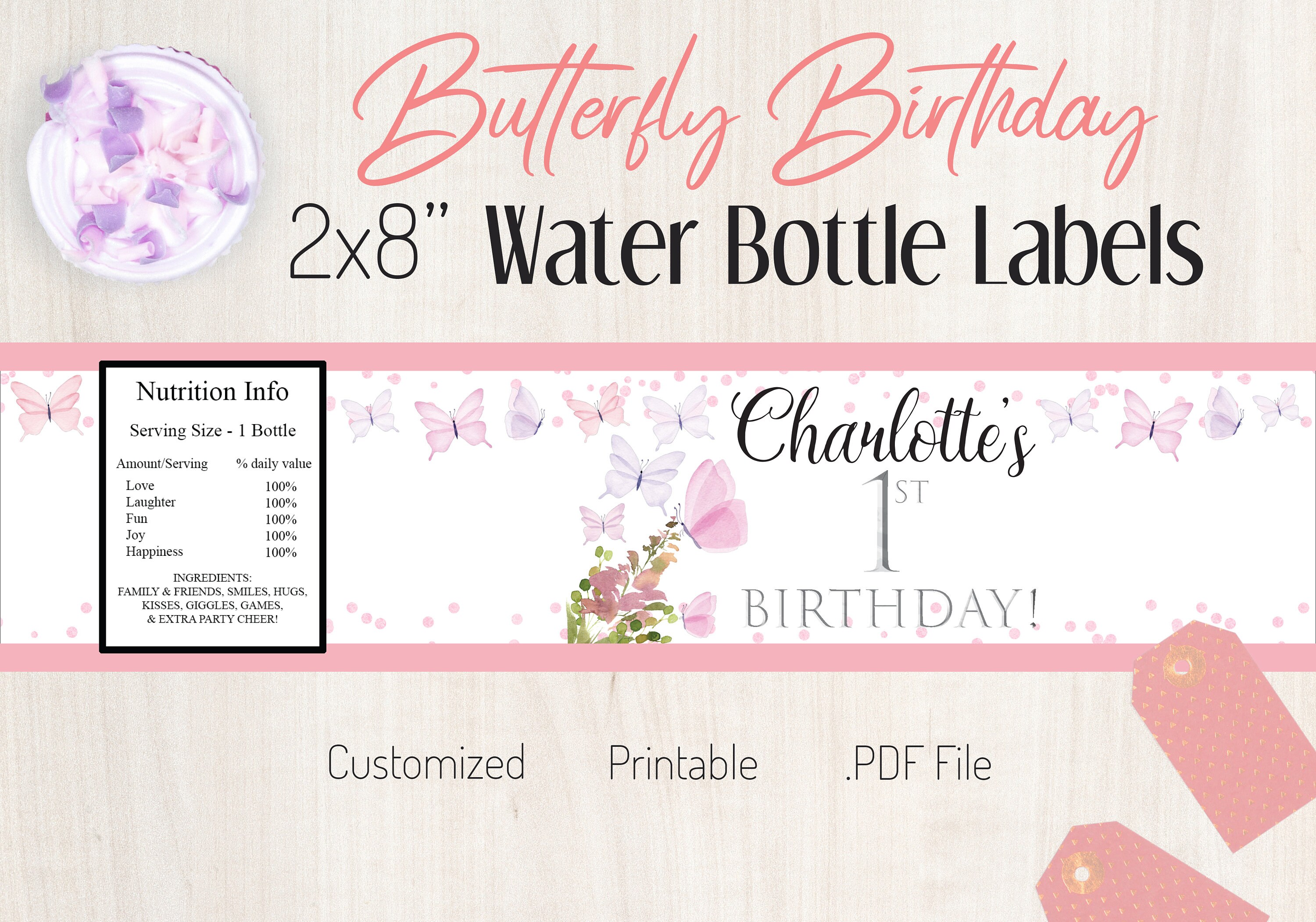Butterfly Water Bottle Labels Butterflies Birthday Party Etsy