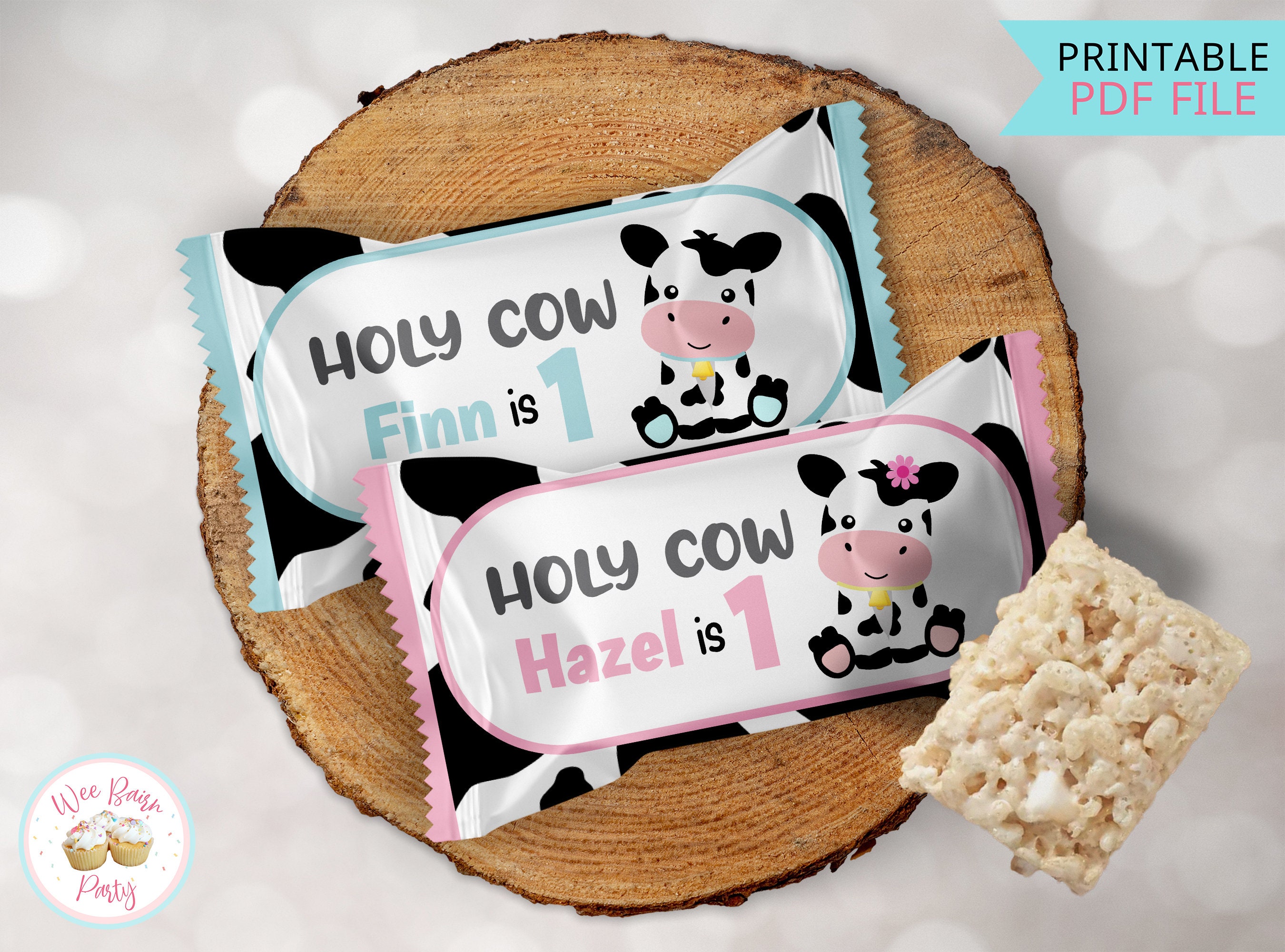 Holy Cow Im One Rice Krispy Treats Labels, One Year Old Cow Birthday ...
