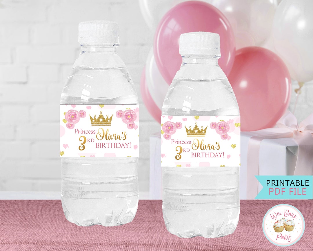 Princess Crown Water Bottle Labels, Princess Party Printable Birthday ...