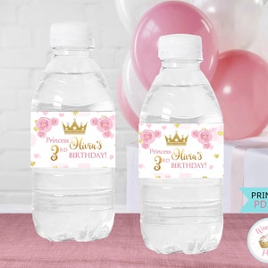 Princess Crown Water Bottle Labels, Princess Party Printable Birthday Decorations, PDF File