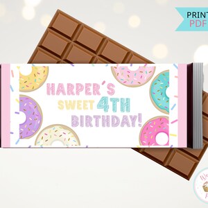 Donut Party Birthday Candy Bar Wrappers, Chocolate Bar Two Sweet Donut ...