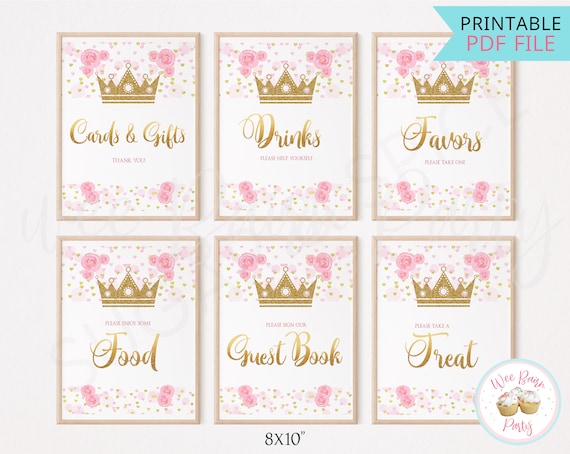 Pink Princess Birthday Signs, Princess Party Drinks Guest Book