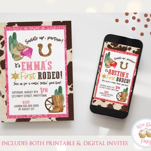 My First Rodeo Birthday Invitation, First Rodeo Invite Boy Girl Western Party Decor, Cowboy Rodeo Theme Party Invite- PRINTABLE OR DIGITAL