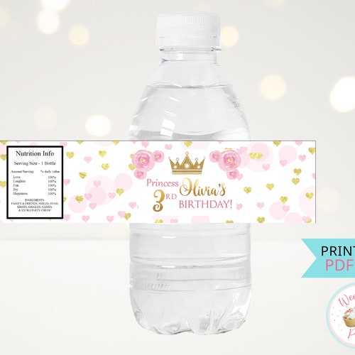 Princess Water Bottle Labels Editable Princess Birthday - Etsy