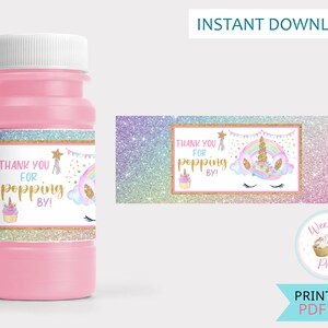 Unicorn Party Favors Bubble Stickers, Unicorn Goody Bags Bubble Birthday Favors Thank You Stickers, 4th Birthday Girl Unicorn Decorations