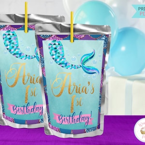 Mermaid Tail Juice Drink Pouch Labels, Mermaid Birthday Party Juice Labels, Printable Mermaid Party Favors & Decorations .PDF
