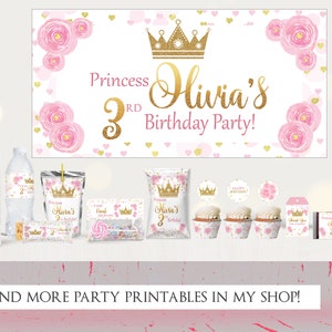Princess Crown Water Bottle Labels, Princess Party Printable Birthday ...