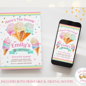 Pastel Ice Cream Birthday Invitation: Girl&#39;s Party, Printable & Digital