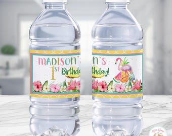 Etiquetas para botellas de agua para cumpleaños de luau hawaiano, pegatinas para botellas de agua para fiestas tropicales, recuerdos y decoraciones imprimibles para fiestas luau en la playa (PDF)