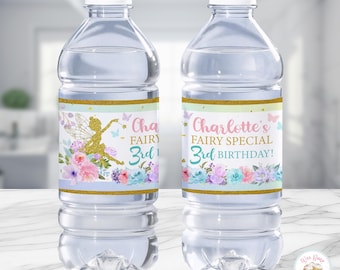 Woodland Fairy Party Water Bottle Labels, Flower Fairy Party Custom Bottle Labels, 3 Year Old Birthday Fairy Party Favors Decorations- PDF