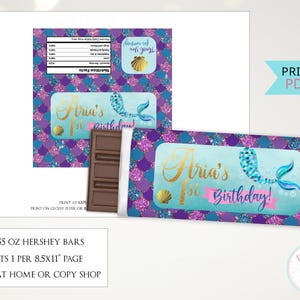 Mermaid Birthday Party Candy Bar Wrappers, Mermaid Tail Chocolate Bar ...