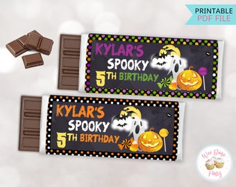 Halloween Birthday Chocolate Bar Custom Labels, Kids Halloween Party Candy Bar Wrappers, Printable Halloween Party Favors & Decorations -PDF