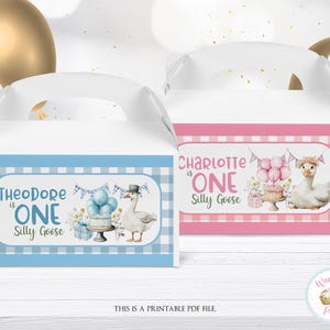 One Silly Goose Birthday Gable Box Stickers, 1st Birthday Boy Girl Gift Box Thank You Stickers, Personalized Party Supplies - Printable PDF
