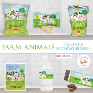 Farm Birthday Custom Party Favors, Farm Animal Birthday Package Printable, Barnyard 1st 2nd Birthday Decorations Personalized Labels - PDF