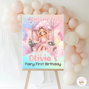 Fairy First Birthday Welcome Sign, First Birthday Girl Welcome Party Sign Decoration (Printable PDF)