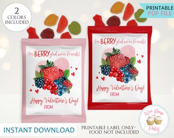 Classroom Valentines Fruit Snack Labels,  Printable Class Valentine Party Favors Gummy Candy Wrappers, Do It Yourself Kids Valentines Day