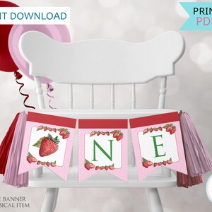 Berry First Birthday Highchair Banner, Berry 1st Birthday Girl ONE Pennant Strawberry High Chair Banner, Berry First Birthday Decorations