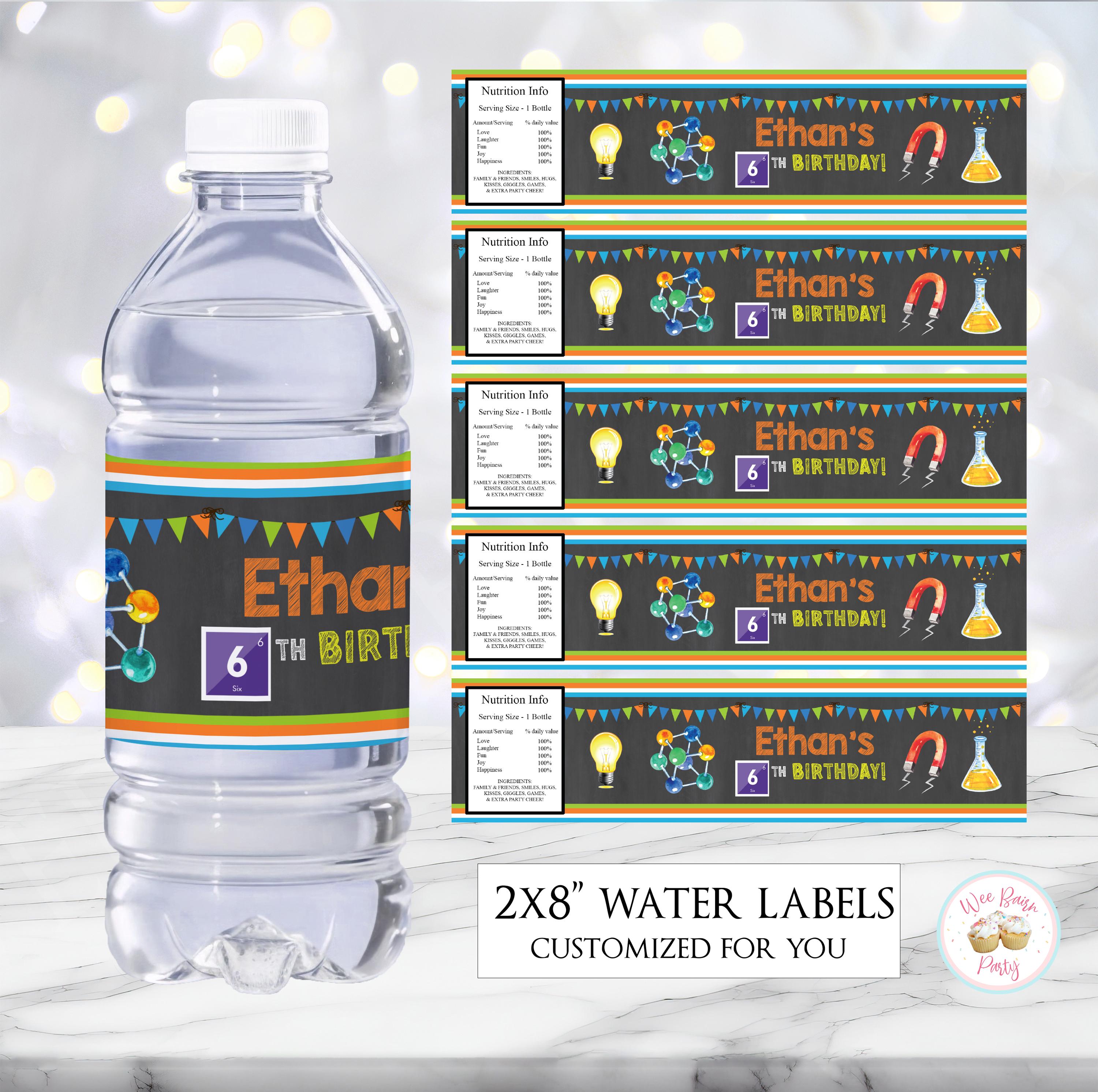 Science Party Water Bottle Labels, Chemistry Birthday Custom Water ...