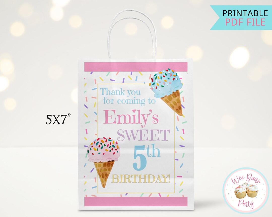 Ice Cream Themed Gift Bag Stickers, Ice Cream Party Favor Bag Thank You