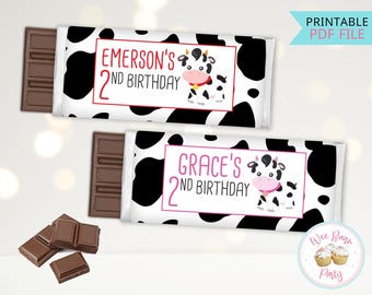 Cow Barnyard Birthday Candy Bar Wrappers, Farm Animal Birthday Chocolate Bar Printable Labels, Boys 1st 2nd Birthday Party Favors-.PDF File
