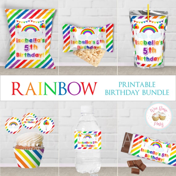 Printable Rainbow Decorations for Birthday Party Bundle, Personalized Rainbow  Party Favors, Kids Custom Birthday Rainbow Party Supplies 