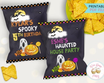 Halloween Party Chip Bag Labels, Kids Halloween Party Favors Custom Chip Bags Labels, Printable Halloween Birthday Decorations - PDF