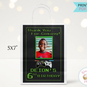 Video Game Birthday Party Favor Bags Printable Labels, Gamer Birthday Party Custom Gift Bags Thank You Stickers, Printable Decorations - PDF
