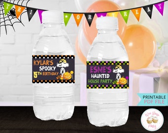 Halloween Birthday Water Bottle Labels, Kids Halloween Party Favors & Decorations, Boy Girl Printable Custom Water Labels - PDF