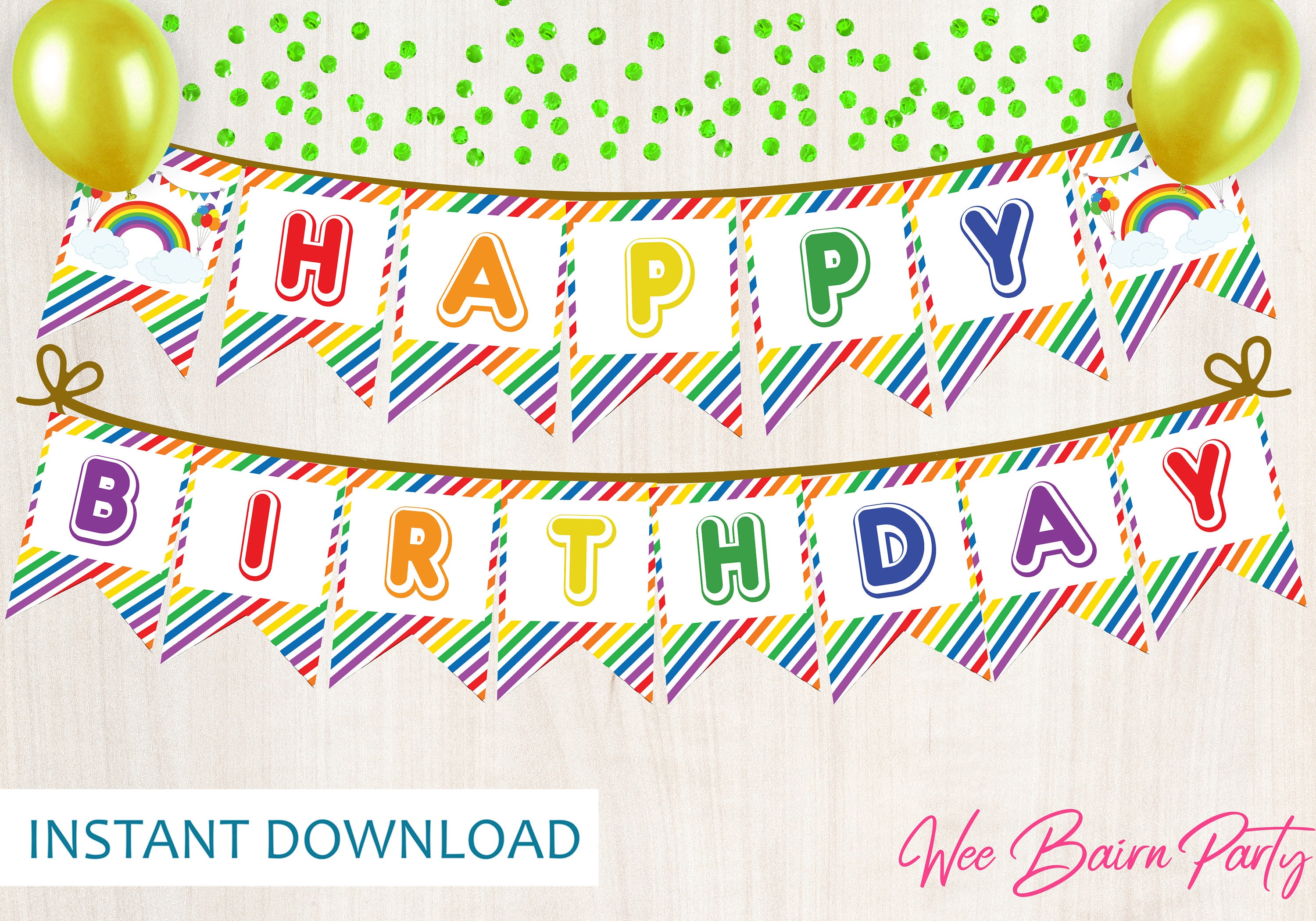 Rainbow Birthday Banner Printable Rainbow Decorations for | Etsy