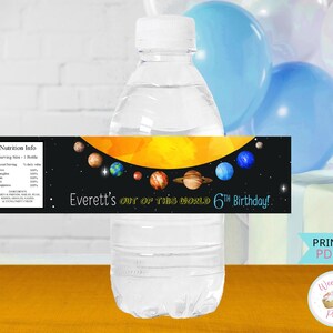 Planets Space Themed Birthday Party Water Bottle Labels, Science Kids Water Bottle Name Labels, .PDF File