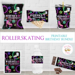 Roller Skating Party Birthday Favors, Roller Skate Retro 80&#39;s Birthday Party Decorations, Groovy Neon Disco Skate Party Printable Decoration