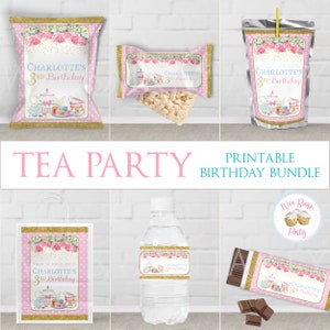 Tea Party Favors Birthday Decorations, Elegant Tea Party Decor For Girls Personalized Favors, Kids Garden Tea Party Birthday Printables -PDF