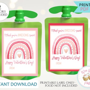 Applesauce Kids Classroom Valentines Pouch Labels, Printable Applesauce Valentine Treats Party Favors, Valentines Day Decorations For Class