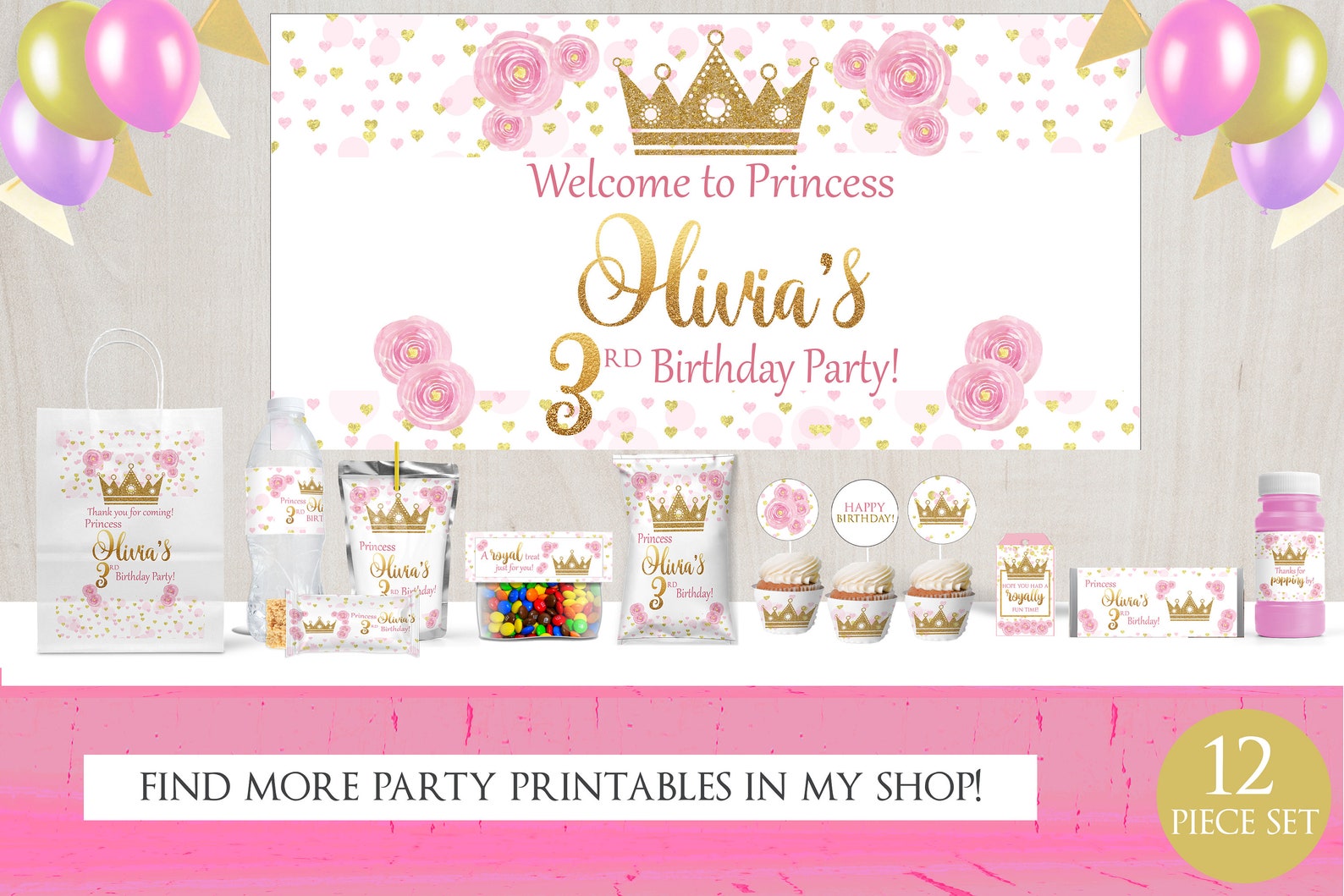 Princess Crown Water Bottle Labels Princess Party Printable - Etsy