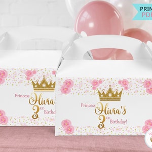 Princess Birthday Gable Box Label, Princess Party Favor Box Birthday Decorations, Princess Party Decor Birthday Gift Box Printable Stickers