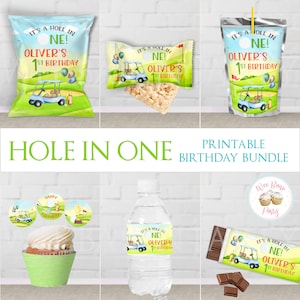 Hole In One Birthday Golf Party Decor, Golf First Birthday Party Favors, Golf 1st Birthday Boy Decorations, Golf Theme Party Printable - PDF