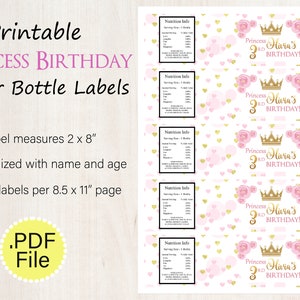 Princess Crown Water Bottle Labels Princess Party Printable | Etsy