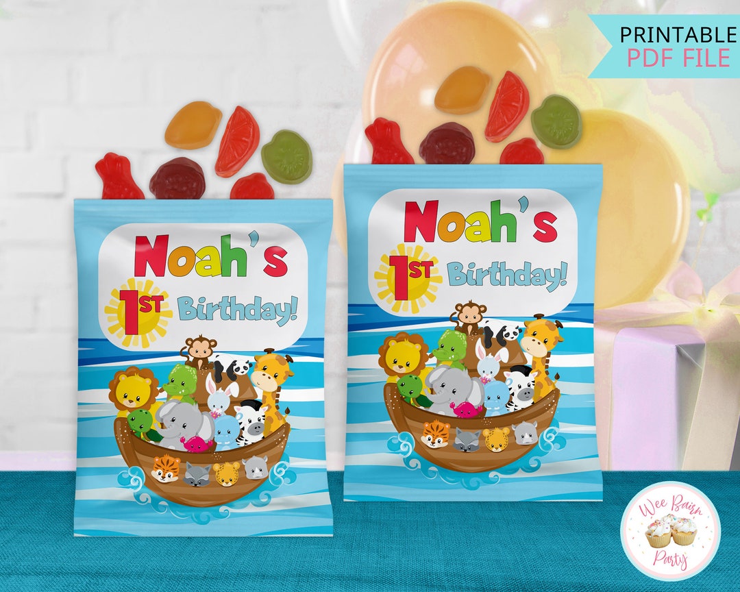Noah's Ark 1st Birthday Favor Bags: Safari Animals, Bible Printables