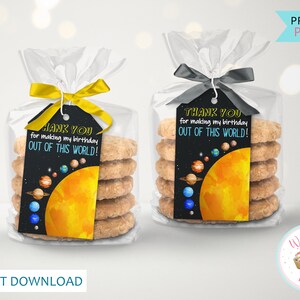 Étiquettes de sac cadeau anniversaire de remerciement sur le thème de l'espace, étiquettes volantes pour papier cartonné sur le thème de l'espace, galaxie pour cadeaux de l'espace, étiquettes gourmandes - PDF
