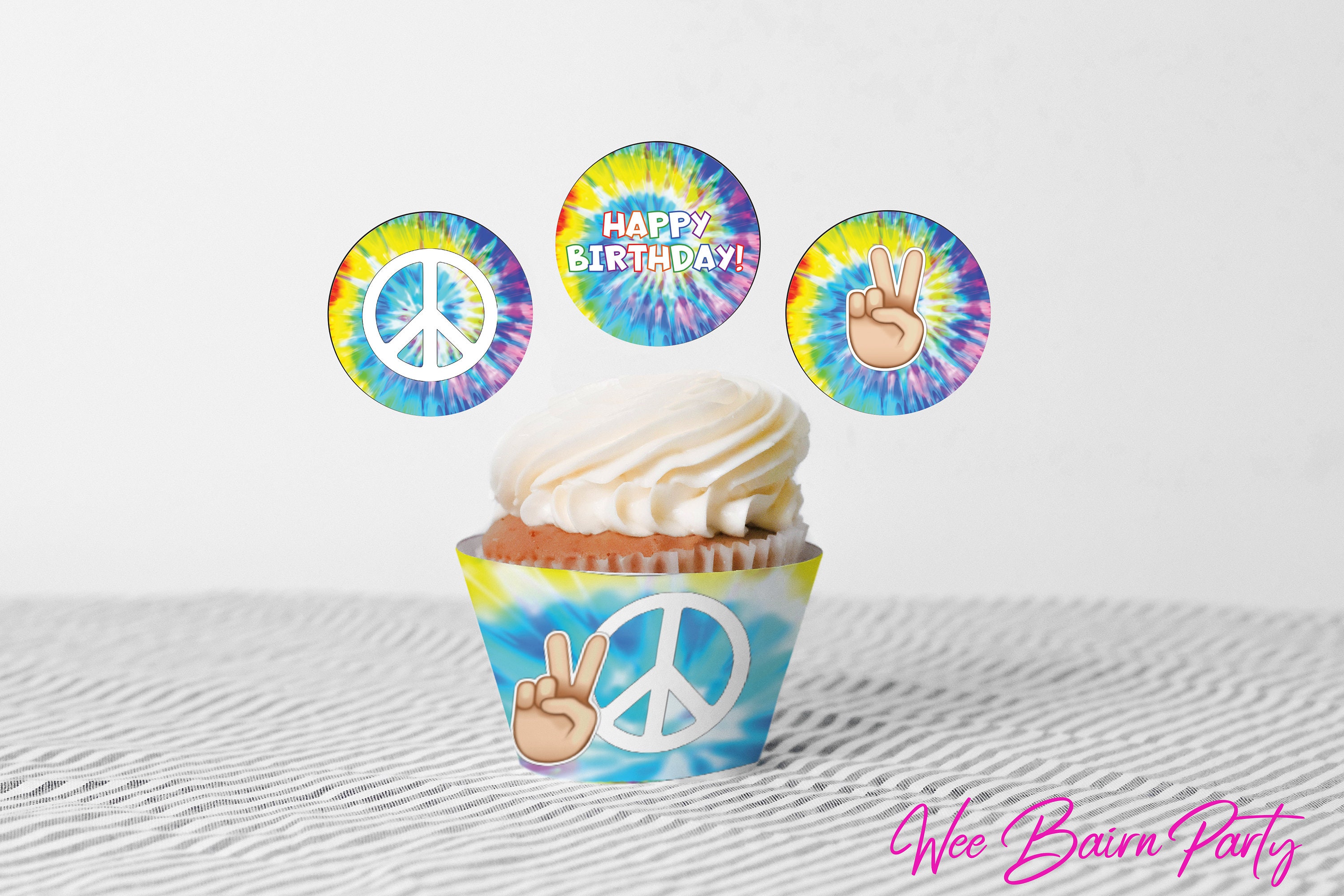 Tie Dye Birthday Cupcake Toppers & Cupcake Wrappers Rainbow Etsy